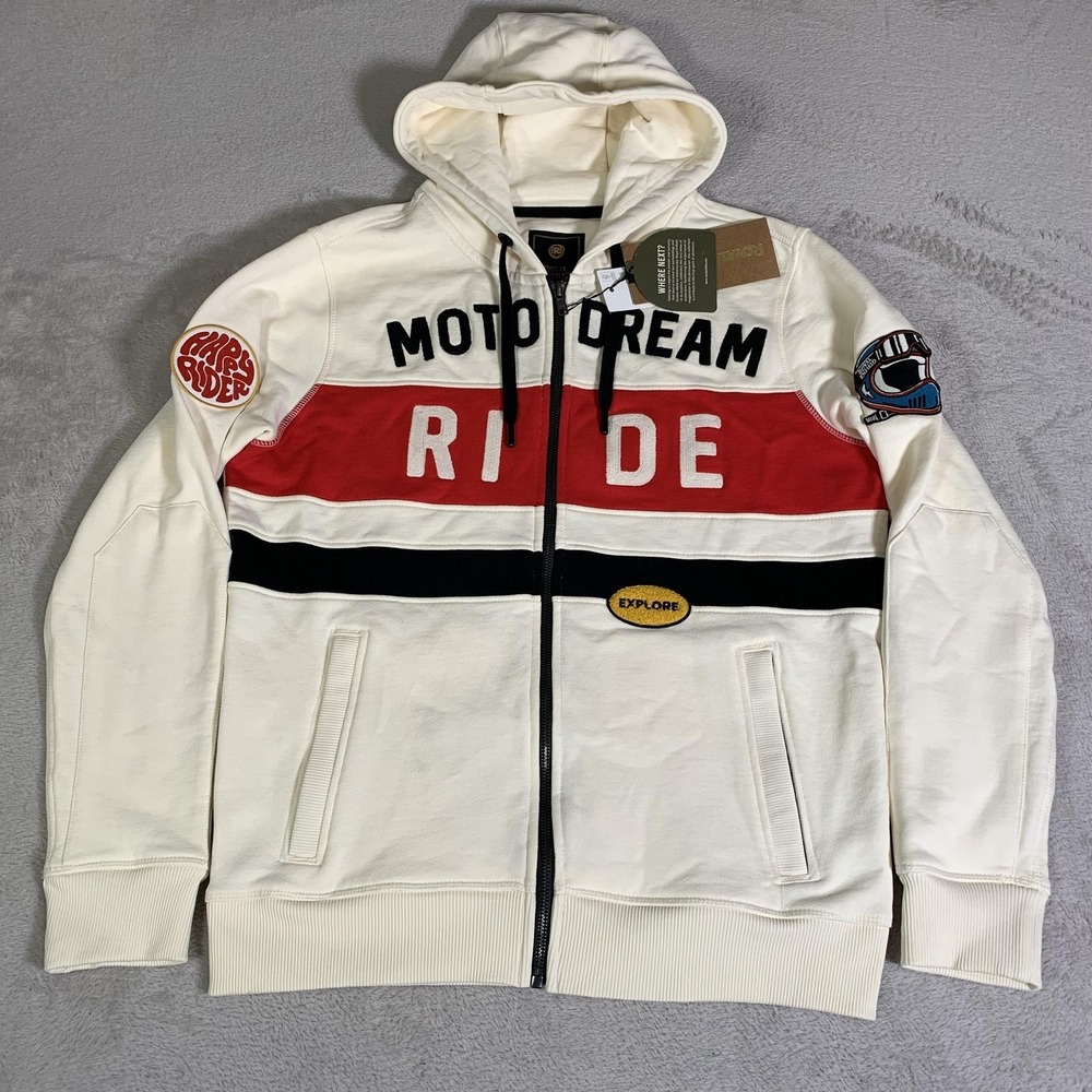 Royal Enfield Hoodie Mens M White Full Zip Fleece Sweatshirt Moto Dream Ride